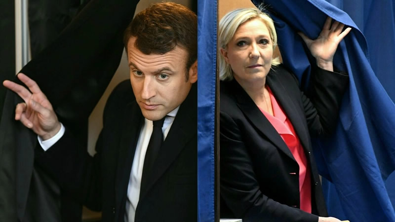 法国大选 法国总统马克龙与极右国民联盟领袖玛丽莲勒庞